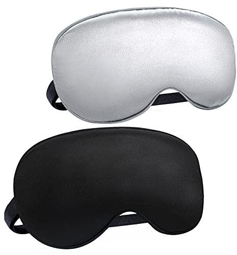 Audamp Mascherina per dormire, maschera da notte, fascia per gli occhi, in seta, ultra morbida, con fascia regolabile 2 Pezzi