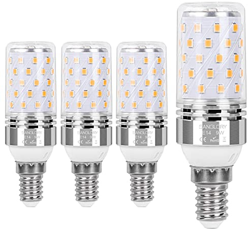 SanGlory 4er Pack e14 LED Lampen, 9W 950LM Warmweiß 2700K, Ersatz für 80W Halogenlampe, Energiesparlampe E14 Maisbirne, Kerze Licht