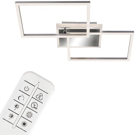 BRILONER Leuchten LED Deckenleuchte dimmbar mit Fernbedienung mit Farbtemperaturregelung inklusive Nachtlichtfunktion und Timer, 40 W, Chrom, Aluminium, 500 x 388 x 80 mm (L x B x H) 3049-018