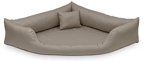 Juelle Hundebett aus Kunstleder, Eckbett für mittlere und große Hunde, flauschiges Hundekissen, Sofa Gabi L - 100x100x22 cm (Brudy Beige)