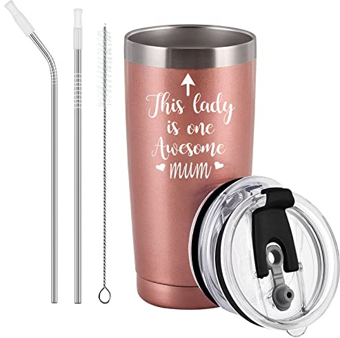 Livole Mum Gifts: Funny Mothers Day Presents - 20 oz 600ml Stainless Steel Vacuum Travel Mug with Lid and Straw