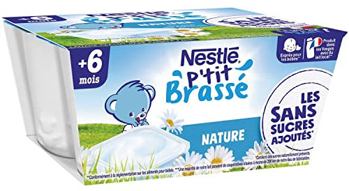 Nestlé Bébé - P'tit Brassé Laitage Nature sans sucres ajoutés - dès 6 mois - 4 x 90g