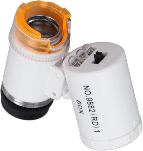 Juwelier Lupe 60X mit Licht Mini Mikroskop, Mini 60X LED Mikroskop Taschenlupe, Taschenmikroskop Lupe Microscopy, Handheld Währung Detektor Juwelier ‌Magnifier Mit LED Licht (Weiß)