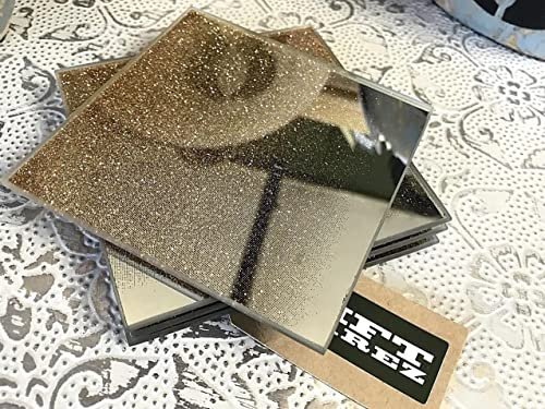 Deenz Gradient Gold Glitter Ombre Glass Coasters & Placemats Home Decorative Stylish Design Elegant For Kitchen Table (4X Coasters)