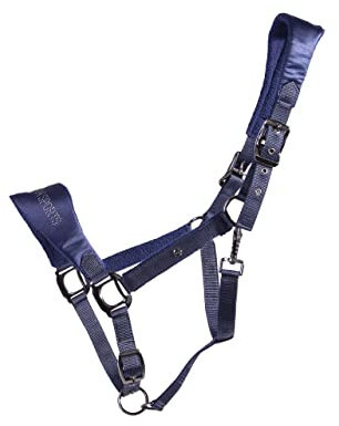 ARBO-INOX Halfter mit schwarzen Beschlägen 2-Fach verstellbar und extra weich (Full Warmblut, Navy)