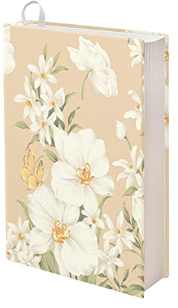 Kuiaobaty Weiße Blumen Buchhülle, Blumen- und Schmetterlings-Schutzhülle für Schulheft, Beige