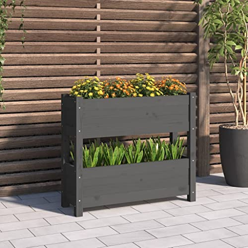 FIRBNUS Pflanzkübel Grau 77x25x66 cm Massivholz Kiefer Hochbeet Besteht aus 2 Pflanzgefäße Gartenpflanzgefäße Viel Platz Lagerung und Pflanzung von Gemüse, Blumen und Pflanzenn