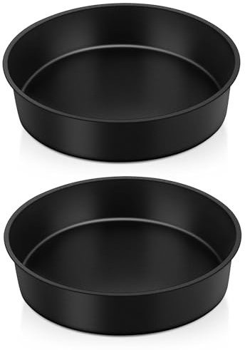 Herogo Cake Tin Set of 2, 8 Inch Non-Stick Round Stainless Steel Cake Tray Pan, 5cm Small Deep Baking Tray for Brownie, Lasagne, Pie, Healthy & Non-Toxic, Durable & Easy Clean (21 cm, Black)
