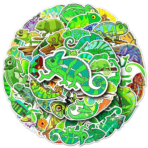 Bric Dodo 50 Stück Chamäleon Aufkleber Auto Laptop Telefon Gitarre Skateboard Motorrad Fahrrad Chameleon Stickers Set Vinyl Wasserdicht Aesthetic Aufkleber für Jugendliche Kinder Erwachsene