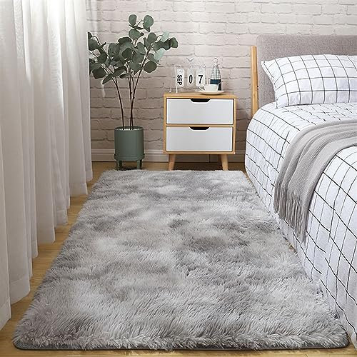 SK Studio Hochflor Teppich Wohnzimmer rutschfest Fellteppich Shaggy Flauschig Weich Modern Teppiche für Schlafzimmer Wohnkultur Hellgrau, 80x200cm