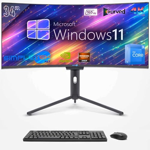 SIMPLETEK - PC ALL in ONE 34 4K Wide 165Hz Core i5 12° Gen | Windows 11 | 16GB RAM SSD 960GB | GPU Dedicata GTX 1650 da 4GB | Webcam integrata 5MP Gaming Computer WiFi6