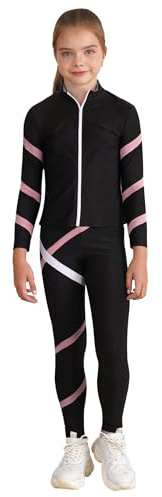 HULIJA Mädchen Sport Kleidung Set Langarm Eiskunstklauf Jacke mit Reißverschluss + Eislaufhose Eiskunstlauf Anzug Trainingsanzug Gymnastik A Rosa 146-152