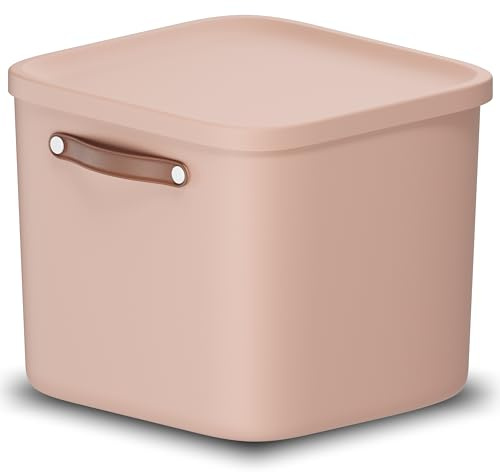 Rotho Maloja Aufbewahrungsbox mit Deckel 40 L große stapelbare Kiste Rosa | Aufbewahrungsboxen zum Stapeln, große Kunststoffbox mit Trageriemen, modular für Kinderzimmer Bad und Küche, platzsparend