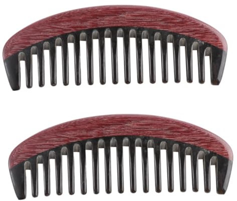 Beaupretty 2pcs Scalp Massage Fine Tooth Comb Handmade Ox Horn Static Hair Detangler Brush Random Color