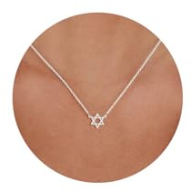 GUOKE Star of David Necklace for Women, 14K White Gold Plated Dainty Silver Necklace Simple Jewelry