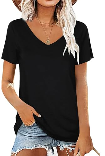AirMood Maglietta estiva da donna, scollo a V, casual, a maniche corte, tunica blu M