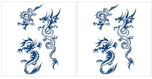 Lot de 2 feuilles de tatouage temporaire Dragon Tattoo Semi-permanent Longue durée Dragon Tattoo GZ015x2