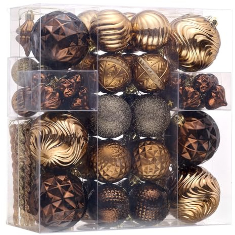 Valery Madelyn 100ct Christmas Tree Decorations Ball Ornament Set, Bronze Copper Brown Gold Shatterproof Hanging Ornaments Bulk for Fall Thanksgiving Autumn Harvest Xmas Holiday Party Decor