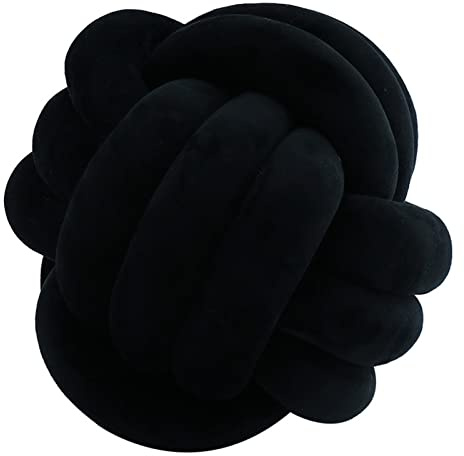 Knotenkissen, Geknotetes Kissen, Weiches Plüsch Knoten Kugelkissen Hand Geflochten Knoten Pillow Ball Zierkissen für Sofa, Bett, Dekorativ (Schwarz, 27cm)
