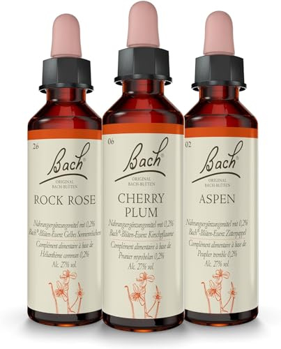 Original Bachblüten Tropfen Set No Panic Elixier | Set 3x20ml Nr. 26 Rock Rose (Gelbes Sonnenröschen), Nr. 6 Cherry Plum (Kirschpflaume), Nr. 2 Aspen (Zitterpappel) | Gewinne Ruhe und Mut