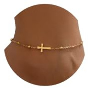 JotCa Boho Beaded Ankle Bracelet 18K Gold Plated Cross Anklet Bracelets Dainty Gold Ankle Bracelet for Women Waterproof Beach Simple Gold Foot Jewelry