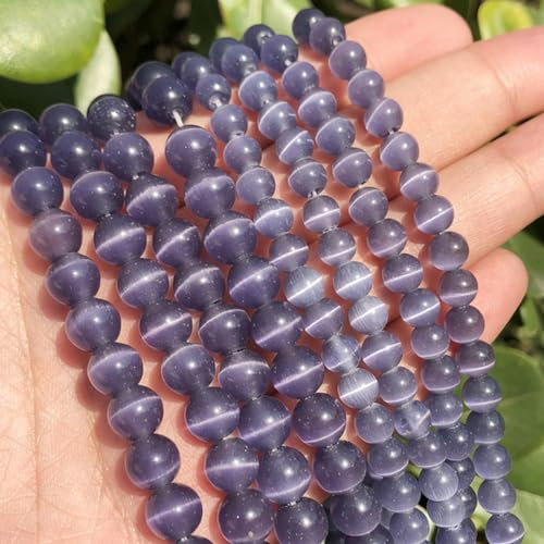 White Pink Cat Eye Stone Round Beads 4-12mm Moonstone String Loose Opal DIY Charm Beads for Jewelry Making 15 Strand-purple-8mm 46pc