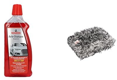 Bundle aus NIGRIN Autoshampoo Konzentrat 1 L mit Orangen-Duft + NIGRIN Auto-Schwamm Mikrofaser geeignet für alle Oberflächen