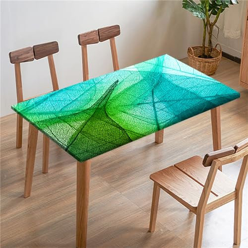 Morbuy Rechteckige Elastische Tischdecke, 3D Blätter Drucken wasserdichte Gartentischdecken Quadratisch Angepasste Tischdecke Abwischbar Tischdecken Tischtuch Tischschutz (Grüne Blätter,95x95cm)