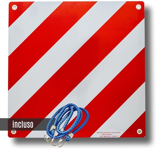 ecocar - Pannello Carichi Sporgenti + Cavi Elastici - Pieghevole e Robusto - Alta visibilità - Sicurezza Stradale