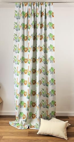 NOVUM fix Vorhang Kinderzimmer Kindergardine Verdunkelung Kälteschutz Kräuselband Blickdicht Klimavorhang Übergardine Bedruckt mit Wildtieren Klimavorhang ca. 145 x 275 cm (BxH)