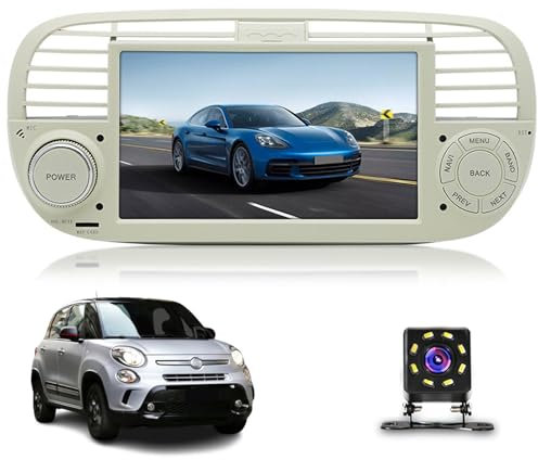 Navigatore satellitare Per autoradio stereo doppio Din Android 13 Per Fiat 500 (2007-2015) Navigazione GPS 9'' Unità principale MP5 Lettore video multimediale Ricevitore FM con WiFi Carplay(Beige,Octa