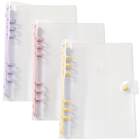 A6 transparente Ordner, PVC, 6 Ringe, nachfüllbar, Notizbuch, lose Blätter, 6 Löcher, Planer, Einband mit Druckknopf, für Schule, Büro, 3 Stück
