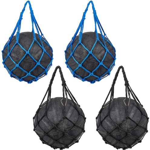CREATCABIN 2 Stücke Basketballnetz Taschen Fußball Mesh Tasche Polyester Lagerung Sport Ball Halter Tragen Tasche Einzelnen Ball Träger Ausrüstung Taschen für Reifen Volleyball Rugby Blau Schwarz