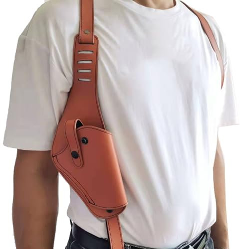 MDFCZXP Schulterholster mit schrägem Rücken Achselschulter aus Rindsleder Pistolentasche Mittelalterliches PU-Leder Waffenholster,Braun,20cm