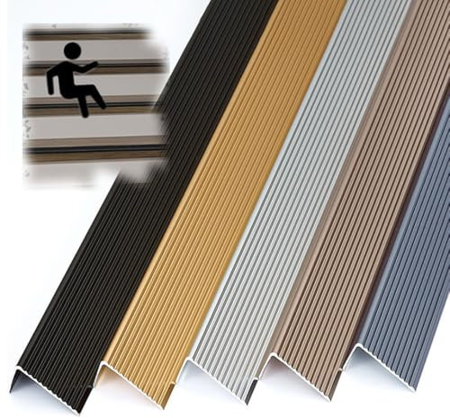 IMUNKT 90cm Treppenwinkel Treppenkantenprofil Breite 4/5/10cm Aluminiumlegierung Winkelprofil Für Holzböden Laminat Parkett Treppen Kantenschutz(Silver,W50mm)