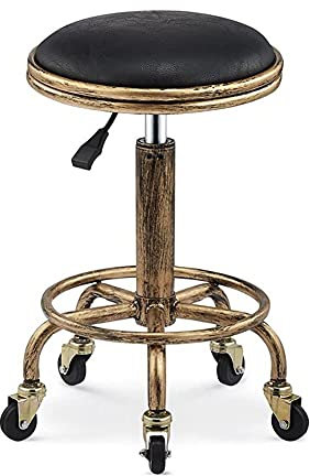 Industrieller Drehhocker im Vintage-Stil, mit 5 Rollen, verstellbare Höhe, 50 - 64 cm, Lederkissen, 360° drehbar, für Salon, Arbeit, Büro, Stuhl, Massage (dunkelbraun)