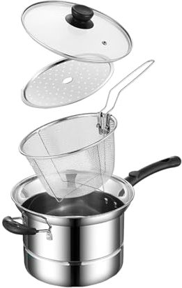 Colcolo Pentola in acciaio inox, pentola per, manico ergonomico con coperchio, cestello per scolapasta e vaporiera per bollire sughi e pasta, Manico Lungo