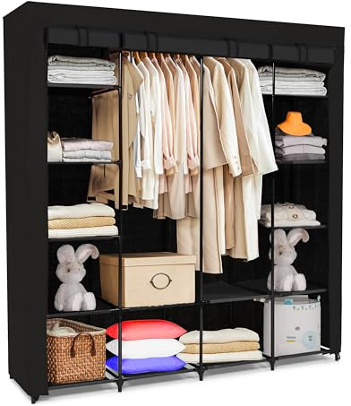 Brixy XXL Stoff Kleiderschrank faltbar, Garderobenschrank mit Reißverschluss, 175 x 170 x 45 cm, Schwarz