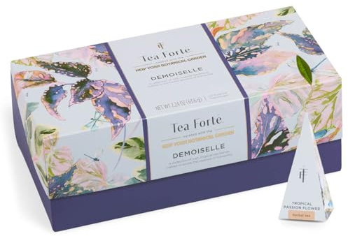 Tea Forte Demoiselle - Caja de presentación de té premium, juego de regalo de muestra de té, 20 unidades, 2 de cada variedad envueltas individualmente hechas a mano bolsas infusoras piramidales