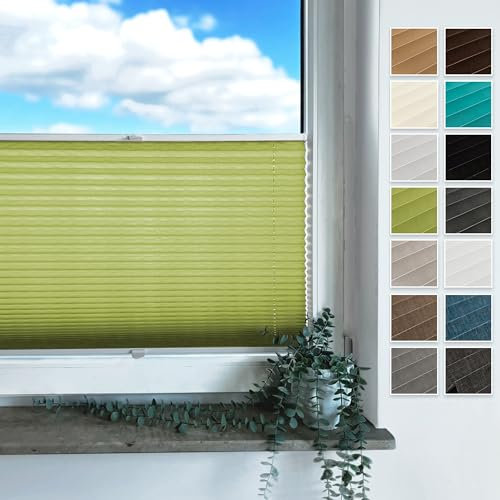 Rollmayer Plissee mit Bohren, Plisseerollo Faltrollo Sichtschutz und Sonnenschutz für Fenster und Tür Premiumqualität Falte für Zuhause, 3 Kollektionen(Binco Grün,B45cm x H80cm)