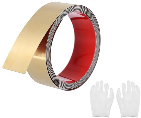 QUARKZMAN Moulure autocollante en acier inoxydable, finition or brossé, à décoller et coller, avec gant, décorative pour miroir mural, 4 cm x 2 m