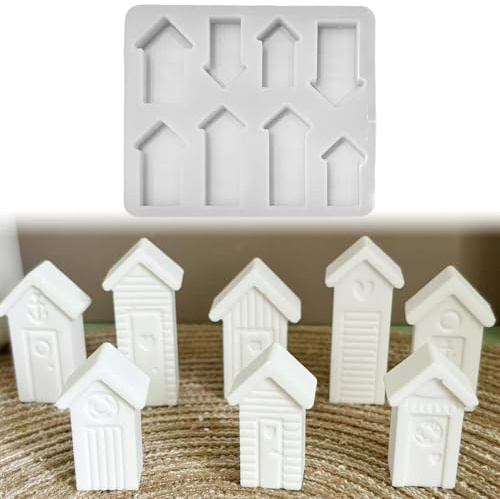Skeadex Silikonformen Gießformen Häuser, 8 Stück 3D Silikonform Haus Mini Gießform Häuser Silikonform Frühling Gips zum Gießen Silikonformen Haus Gießformen Silikon Frühling Sommer (A)