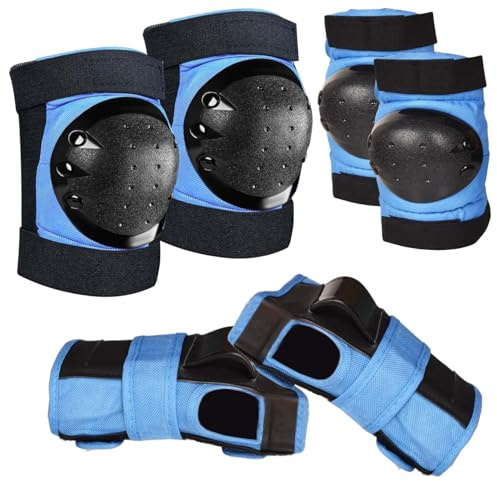 6 in 1 Kids Protection Set - Adjustable Knee Pads, Elbow Pads & Wrist Pads - Safety Gear for Skateboarding, Skating, Scooter, Bike - Ideal for Boys and Girls (Blue, S)