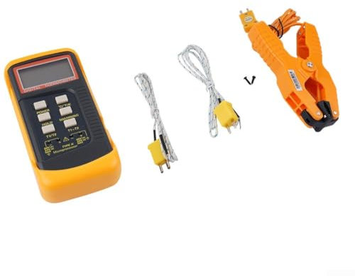 Robust Dual Input K Type Digital Thermometer 6802 II with Pipe Clamp for Accurate HVAC Readings