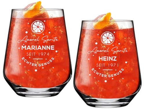 polar-effekt Geschenk Aperol Spritz Lot de 2 verres à cocktail 425 ml avec gravure – Cadeau d'anniversaire personnalisé – Verres à cocktail pour Sarti, Lillet, apéritifs et boissons