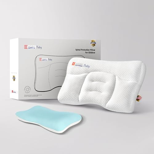 HOAGBaby Toddler Pillow with Pillowcase, Breathable & Cozy Machine Washable Kids Pillow with Pillowcase, 21.6x13.8 Ergonomic Children Pillow for Boys and Girls Aged 3-8 (Blue, Height 2)