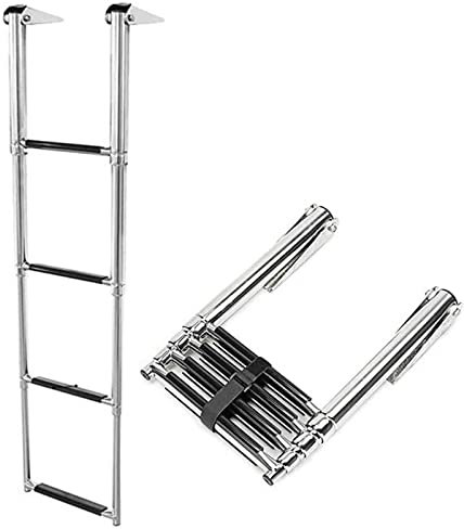 OZBMA Échelle de Bain télescopique Pliable pour Bateau, 2/3/4 marches, Extensible en Acier Inoxydable, avec Sangle de Maintien, pour Ponton de Yacht/Piscine (Argent 4)