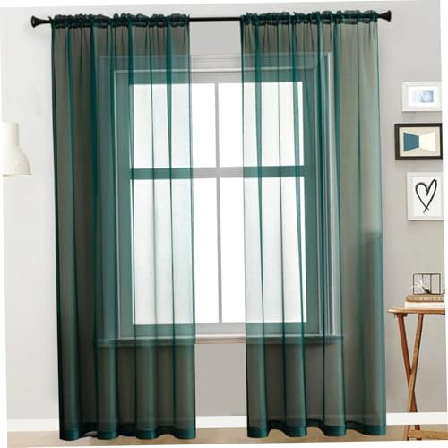 2Pcs Voile Curtains, 39x79 Inch Dark Green Sheer Curtains Sunlight Filtering Protect Privacy Polyester Sheer for Bedroom Patio Door #