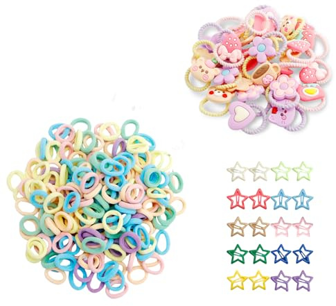 BZUEPRS 230 stycken hårsnoddar för flickor och 30 stycken hårklämmor, färgglada sömlösa flätgummi-baby, minihårband elastiska för småbarn