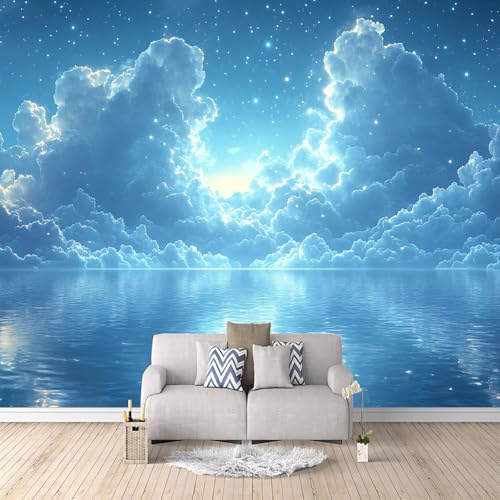 Papel Pintado 3D Lago Cielo Estrellado 200x140 cm Fotomurales Tejido No Tejido, Papel Tapiz Grande Murales Fotográfico Moderno Decoración de Paredes